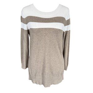 Women's cream and taupe stretchy 3/4 sleeve soft pullover sweater